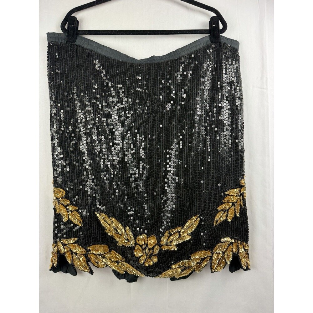 Jewel Queen Silk Large Black and Gold Sequin 80s Glam Art Deco Revival Aesthetic